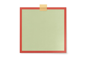 Poster - Transparent backdrop framing green paper sheet with red border, secured by masking tape, minimalist design element