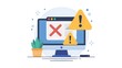 © Muzamil - Computer screen displaying an error message with warning signs and a potted plant beside it