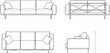 © Mounir - Sofa outline top, front, back, side view. Floor plan icons set for design interior and architectural project. Furniture thin line icon in top view for layout