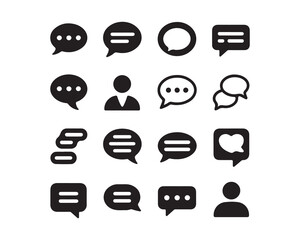 Poster - A collection of sixteen black communication icons on a white background in an organized arrangement