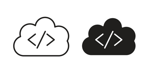 Cloud code icon vector in simple flat design, outline.