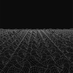 Fototapete - Black and white abstract background features a dynamic pattern of wavy lines, creating a rhythmic wireframe effect. The seamless design works well for wallpaper, textiles, or digital projects.