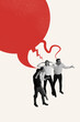 © master1305 - Bright collage of business team reacting to large broken red speech bubble. Concept of team conflict, internal feedback, HR facilitation, conflict resolution, and design-thinking sessions.