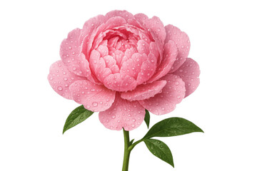 Poster - Pink peony blossom glistening with water droplets, symbolizing natural beauty against transparent backdrop