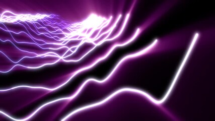 Poster - Flowing violet electric lines bend across a glowing abstract landscape with high-energy light curves
