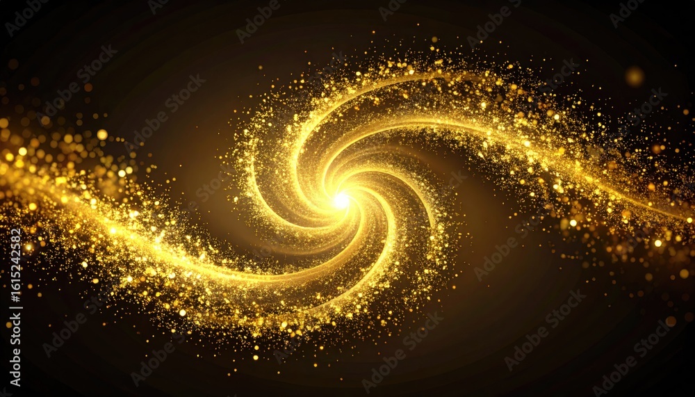 Photo Stock Golden Spiral Light Trails On A Deep Black Background With ...