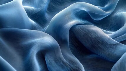 Poster - Abstract flowing silky fabric in shades of blue with smooth wave textures