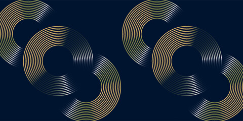 Poster - Dark blue abstract background with glowing geometric lines. Modern blue and yellow gradient circle lines pattern. Futuristic technology concept. Horizontal banner template. Vector