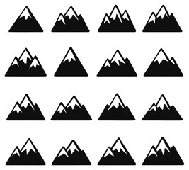Poster - A striking graphic, this image showcases mountain-shaped triangular elements arranged in a grid. these mountains are depicted in solid black against a white background, creating a