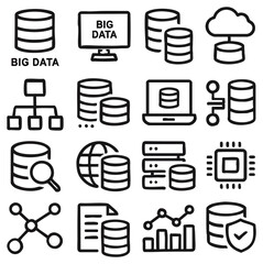 Poster - A collection of big data icons representing various aspects of data management, storage, and analysis is depicted in this image. a comprehensive illustration of essential elements