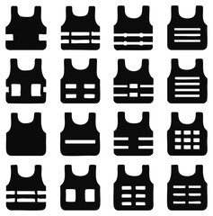Poster - A collection of bulletproof vest icons a diverse set of protective gear silhouettes for security, safety, and military-themed projects, featuring various designs and styles.