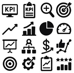 Poster - A collection of business icons, showcasing key performance indicators (kpis), financial performance, and strategic goals, designed for presentations, websites, and marketing