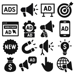 Poster - A collection of digital advertisement icons are showcased in this image, offering a visual representation of modern advertising strategies and web marketing concepts.