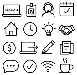 Poster - A collection of essential black and white icons on a white background, showcasing various symbols suitable for websites, applications, and digital interfaces, including icons for