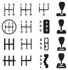 Poster - A collection of gear shift patterns and transmission designs, featuring manual and automatic gearbox layouts, illustrating different automotive gear shifts, ideal for educational