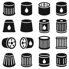 Poster - A collection of illustrated oil filters in a variety of styles and perspectives, perfect for automotive and mechanical design projects and related visual communication, suitable