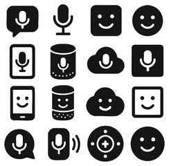 Poster - A collection of microphone icons is displayed in a grid format, symbolizing communication, technology, and digital interaction, a versatile design element for various