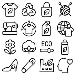 Poster - A collection of minimalist eco-friendly icons featuring sustainable practices, organic products, and environmental consciousness, depicting natures embrace and recycling symbols