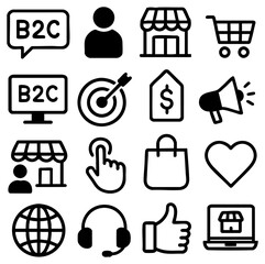 Poster - A collection of modern and minimalist e-commerce icons are displayed in a grid format, representing various aspects of online business and shopping.