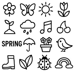 Poster - A collection of spring icons a delightful array of spring-themed illustrations, perfect for seasonal designs. this collection of spring icons features various symbols associated