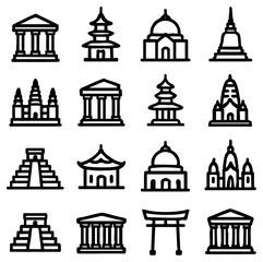Poster - A collection of various architectural icon designs, showcasing diverse building styles and elements, perfect for illustrating architectural concepts, urban planning, and design