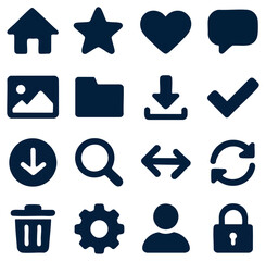 Poster - A comprehensive collection of user interface (ui) icons. these ui icons, including arrow, settings, search, and star, are perfect for web design, app development, and graphic