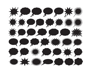 Poster - Collection of various black speech bubbles and starburst shapes on a white background sheet