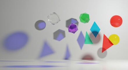 Poster - Colorful Geometric Shapes Floating in White Space: Abstract 3D Render