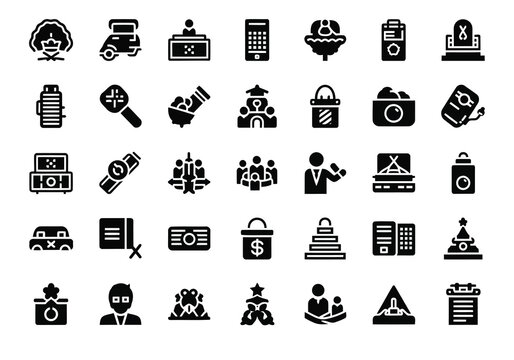 Vector art of a diverse collection of essential icons representing various aspects of modern life and technology