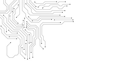 Poster - Circuit Board Technology Information Pattern Concept Vector Background. Grayscale Color Abstract PCB Trace Data Infographic Design Illustration.