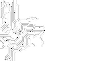 Poster - Circuit Board Technology Information Pattern Concept Vector Background. Grayscale Color Abstract PCB Trace Data Infographic Design Illustration.