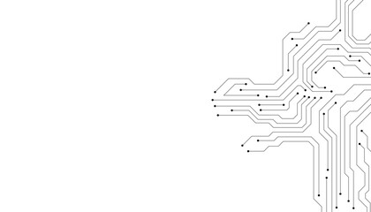 Poster - Circuit Board Technology Information Pattern Concept Vector Background. Grayscale Color Abstract PCB Trace Data Infographic Design Illustration.