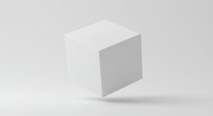 Fototapete - Floating White Cube with Soft Shadow on Minimalist Background, Clean Abstract Design