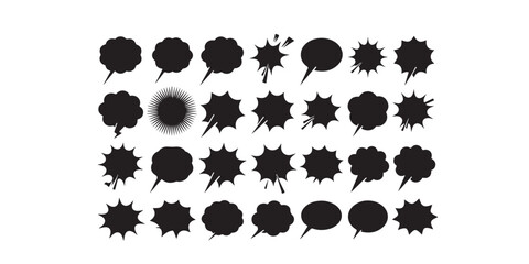 Poster - Collection of various black speech bubbles and burst shapes arranged on a white background design