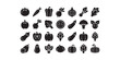 © Sidvec - A collection of various black silhouette vegetable icons arranged on a white background surface