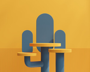 Poster - Blue and Yellow Minimal Backdrop Podium Platform For Product Display Presentation 3D Rendering	
