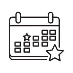 Poster - Event planning icon with calendar and star symbol representing special date scheduling priority appointment and important day reminder line vector stroke