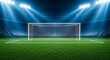 © Aleya - Soccer goal on green field under stadium lights grass