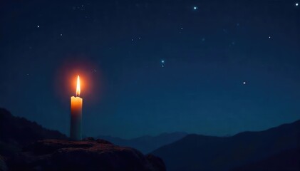 Wall Mural - Silhouette of a single candle flickering against a dark night sky, stars twinkling, conveying a sense of hope and quiet reflection during the witching hour , nighttime, magic, dreams
