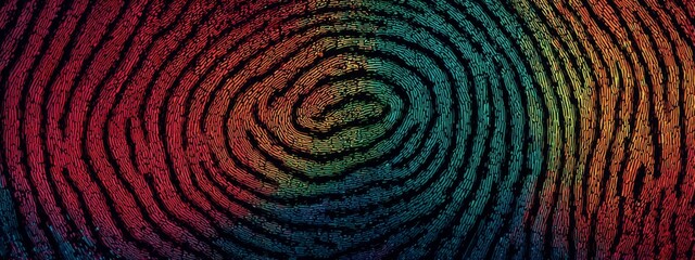 Poster - Vibrant Abstract Fingerprint Texture with Colorful Lines and Tech-Inspired Design Elements