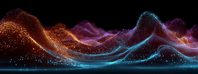 Poster - Abstract Wave Patterns Created by Light Particles in a Vibrant Display of Colorful Energy and Motion