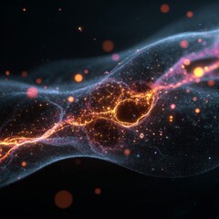 Poster - 3D Illustration of Dark Matter Theory with Particles Floating in a Cosmic Space Background