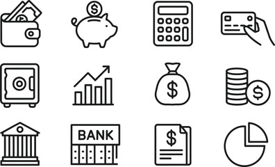 Poster - Financial and banking related icons wallet piggy bank