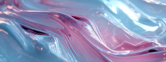 Poster - Close-Up of Glossy Gel Surface with Wavy Transparent Texture and Shapes in Soft Color Blends