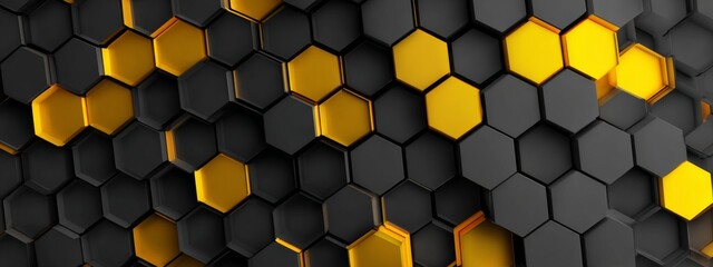 Poster - Geometric Honeycomb Pattern with Yellow and Black Textures in a Modern Design