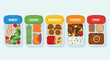 © abangaboy - Vector SVG Illustration of Weekly Meal Jars with Food Icons in Flat Modern Style for Digital Design