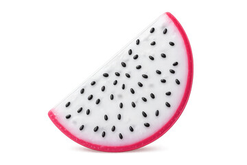 Poster - Close-up of a ripe dragon fruit slice revealing its white flesh dotted with black seeds, isolated on a transparent background
