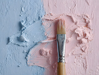 Poster - Pastel Pink and Blue Abstract Painting with Paintbrush
