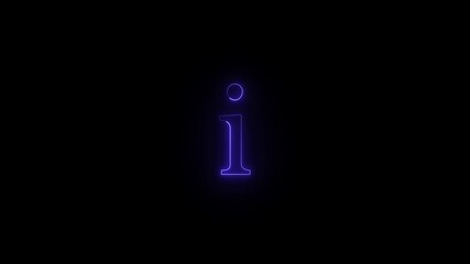 Aufkleber - Glowing neon lowercase letter i symbol with a bright blue outline on a dark black background