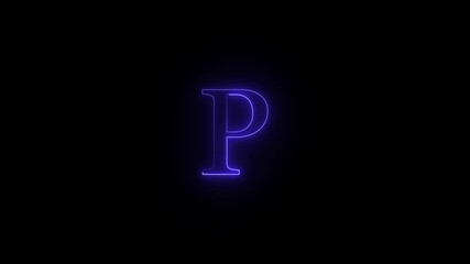 Poster - Glowing neon letter p in a classic serif font with a vibrant purple outline on a completely black background